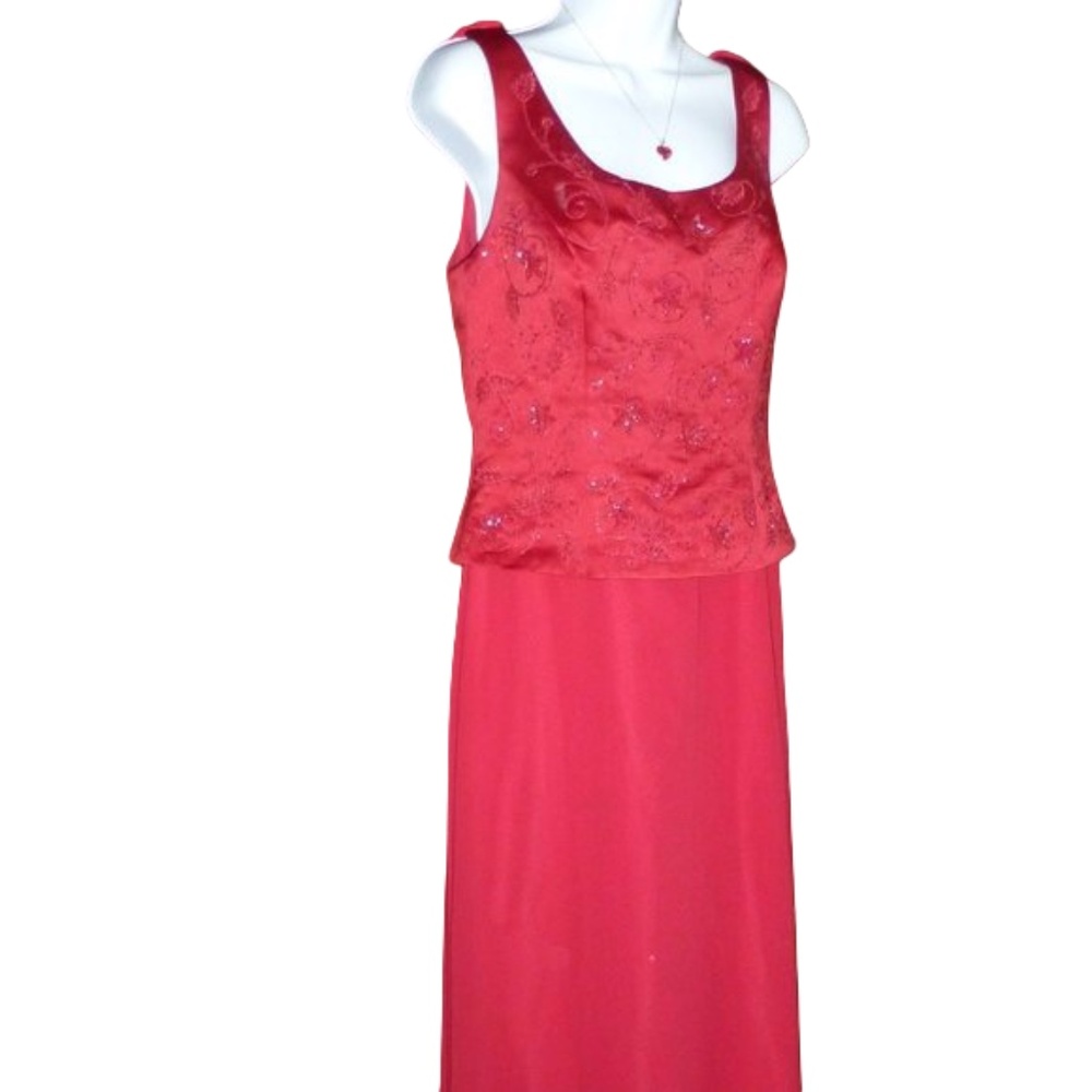Michaelangelo Long Red Formal Dress, Beaded, Convertible Shawl, Floral, Lined 6